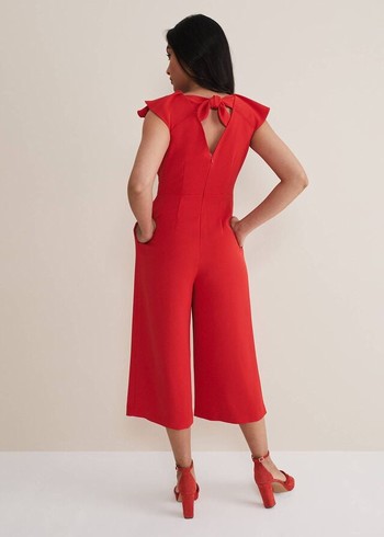 Phase Eight Petite Nicky Ruffle Jumpsuit Red USA | 4391850-BF